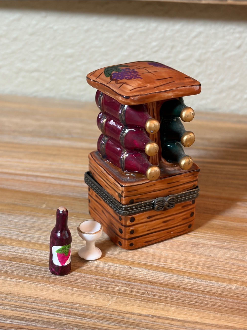 Trinket Box Wine Rack with Mini Wine Bottle and Wine Glass